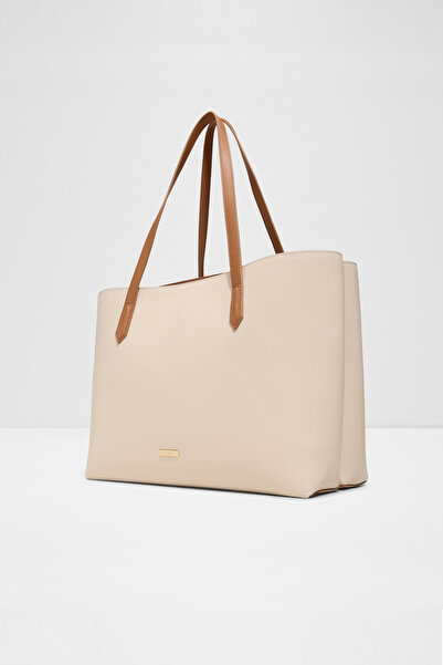 Aldo Ysabelle - Women's Large Size Ecru Three-Compartment Laptop Bag with Fixed Shoulder Strap