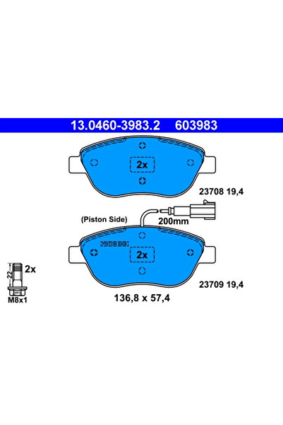 Ate Комплект спирачни накладки Дискова спирачка Chrysler Delta Fiat Bravo 2/B...