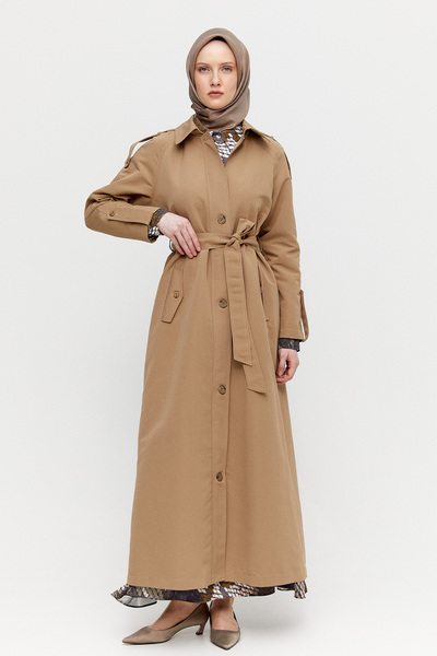 Setrms Şömiziye Yakalı Kuşaklı Pardesü