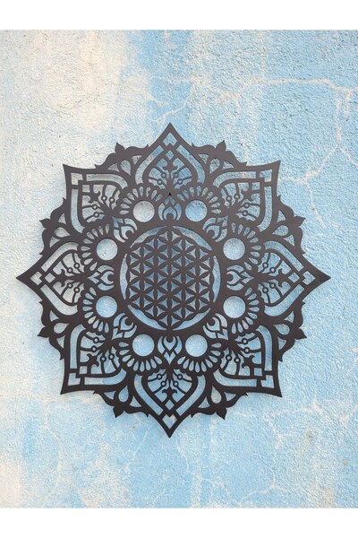 Kat Time Decor perete din metal,Mandala-Floarea Vieții, neagră, simbol al arm...