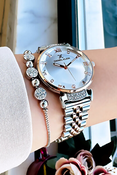 Daniel Klein Orijinal Kadın Kol Saati, Kesme Cam Su Geçirmez Gold Gümüş Çelik Kordon -Bileklik Hediye DKBY2050C10