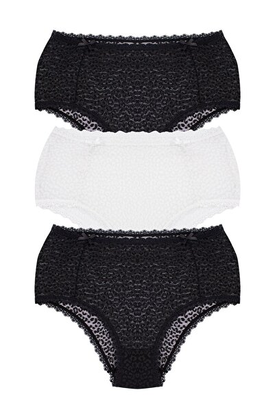 Öts Γυναικεία εσώρουχα 3 τεμαχίων με δαντέλα ψηλόμεση (96% βαμβάκι - 4% ελαστάνη)