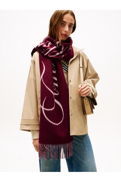 Tommy Hilfiger TOMMY SCRIPT LOGO SCARF Mor-Bordo-OS