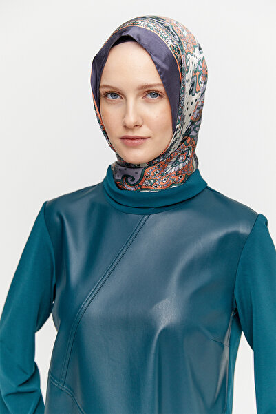 Setrms Asimetrik Suni Deri Kombinli Tunik