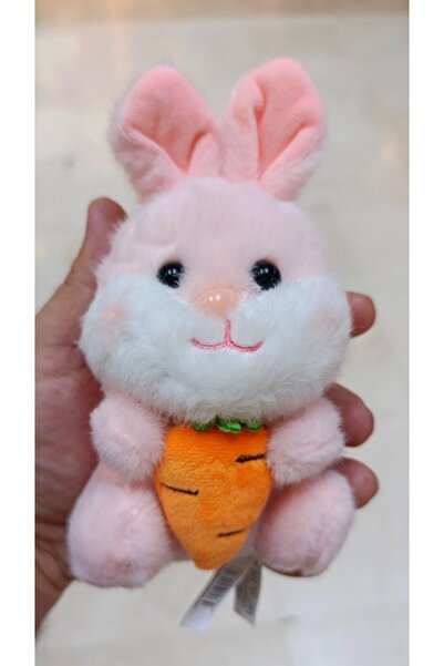 Şeker Adası Sevimli Havuçlu Pembe Tavşan Peluş Oyuncak Anahtarlık Hediyelik Uyku Arkadaşı 15 Cm