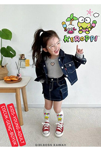 Girlboss Kawaii Keroppi White Mousse Ankle Socks School Socks All Ages Children/Teenagers/Adults Series