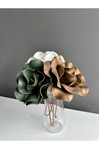 Luvienn El Yapımı Dekoratif Büyük 3 Adet Yapay Manolya Çok Renkli Vazo Çiçeği