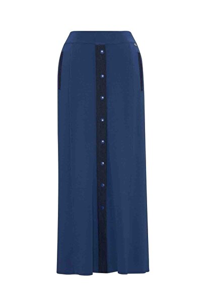 MISS DALIDA Denim Detaylı Önü Düğmeli Indigo Etek