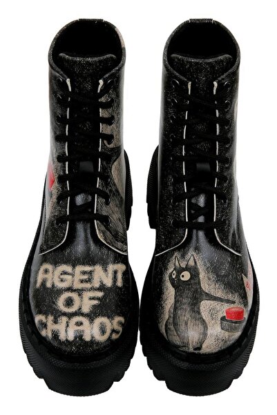 Dogo Kadın Vegan Deri Siyah Uzun Bot - Agent of Chaos Tasarım