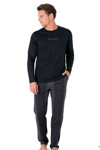 Pierre Cardin 6095 Men's Black Long Sleeve Crew Neck Pajama Set