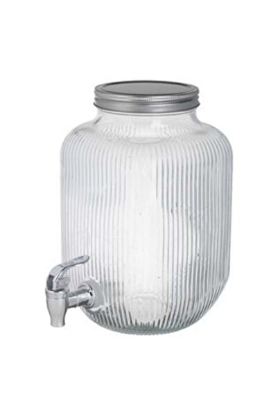 SHOPIENS Glass Beverage Dispenser with Stripes & Tap 14 x 14 x 26 cm - 4 L