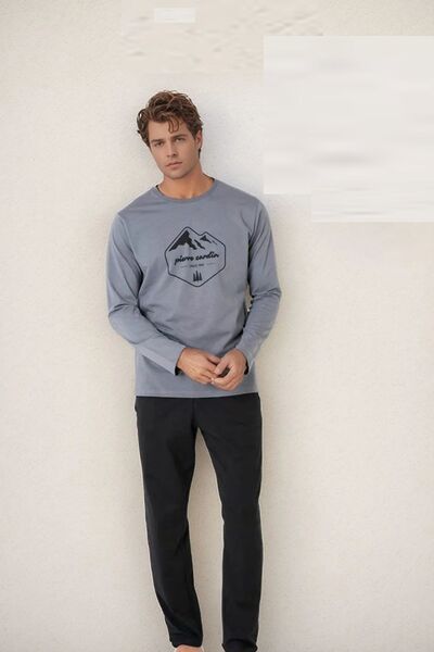 Pierre Cardin 6097 Men's Gray Long Sleeve Crew Neck Pajama Set