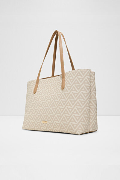 Aldo Ysabelle - Women's Large Size Ecru Three-Compartment Laptop Bag with Fixed Shoulder Strap