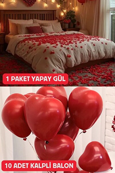 Baloncu Dede 10 Adet Kalpli Balon 1 Paket Yapay Gül Yaprağı Sevgililer Doğum ...