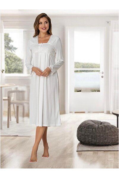 Lohusa Homewear Cămașă de noapte pentru gravide, cu mânecă lungă, cu guler pă...