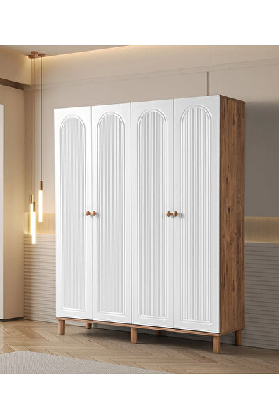 comiet Çağla 4 kapaklı bohem ayaklı tasarım çekmeceli gardırop