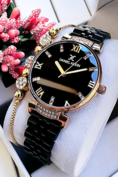 Daniel Klein Original Women's Wristwatch, Cut Glass Waterproof Black Color Steel Band - Bracelet Gift Dkby2050C9