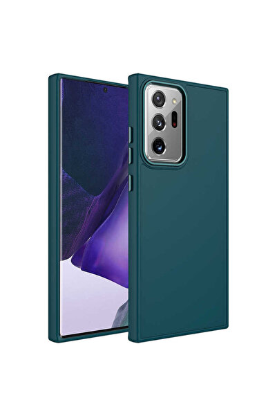 HTstore Galaxy Uyumlu Note 20 Ultra Kılıf Metal Çerçeve ve Buton Tasarımlı Si...