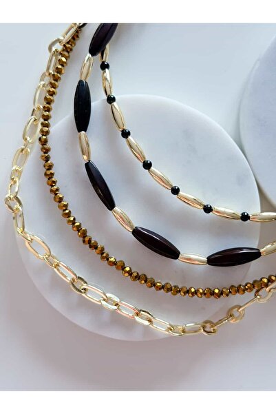 CHARMLUCKY 4-Piece Black Bead Chain Necklace
