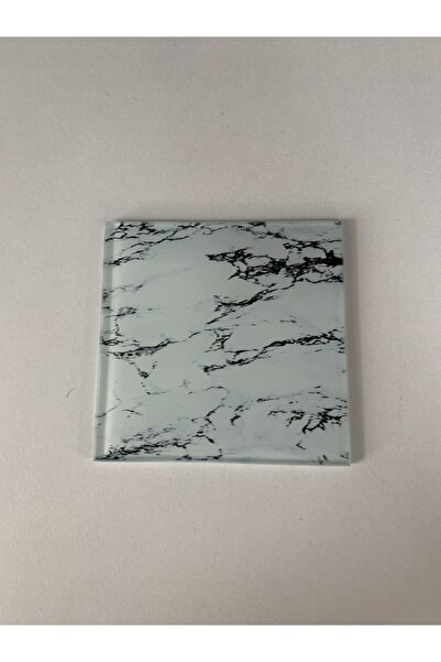 Saban 10X10Cm - White Marble, Glass Coaster - Presentation Stand