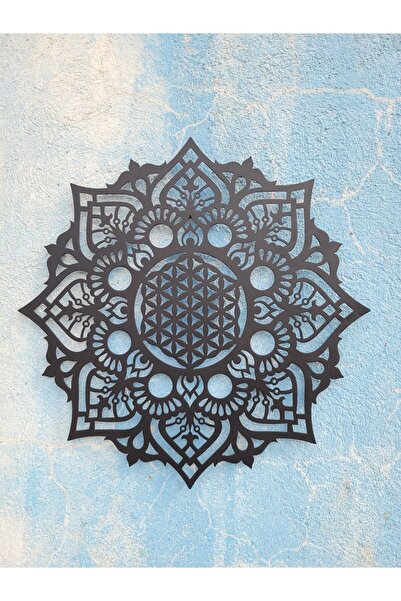 Kat Time Decor perete din metal,Mandala-Floarea Vieții, neagră, simbol al arm...