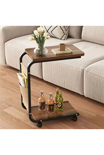 Rovitech Masă de cafea din oțel carbon cu 4 roți, buzunar de depozitare, 65 (...