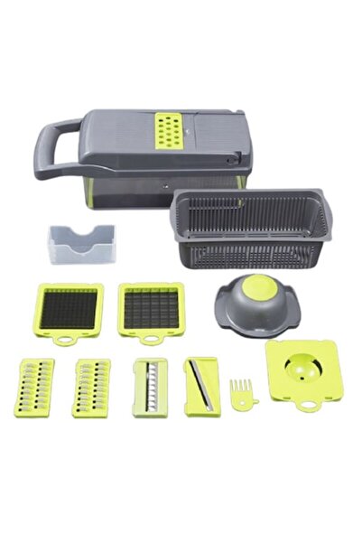 OEM Razatoare Multifunctionala, 14 piese, lame inox si maner protectie, gri/verde, 35 x 11 x 14 cm