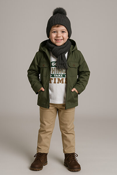 tinytrends Boy's Hooded Roussillon Gabarin 100% Cotton Bottom Top 3-Piece Suit