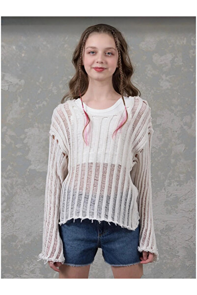 kidstalya Cream Young Girl Fishnet Knitwear