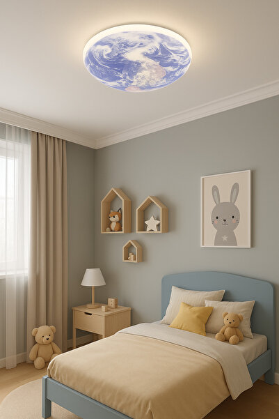 AILEEN 50 cm Çaplı Yuvarlak Dünya Desenli Tavan Avizesi – Modern Minimal Tasarım