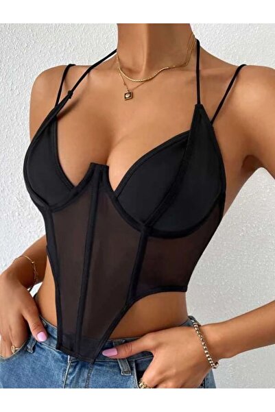 SHE'S Siyah Balenli İnce Askılı Kadın Body