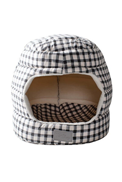 the pet shop سرير كوخ من قماش مربعات مزخرفة من متجر الحيوانات الأليفة من فرينج ستوديو، للكلاب والقطط، مقاس 36×38×38 سم