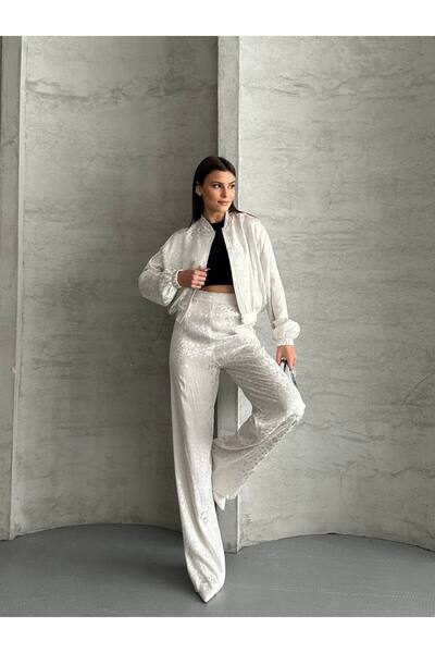 ZF BUTİK Leopard Satin Jacket Pants Set
