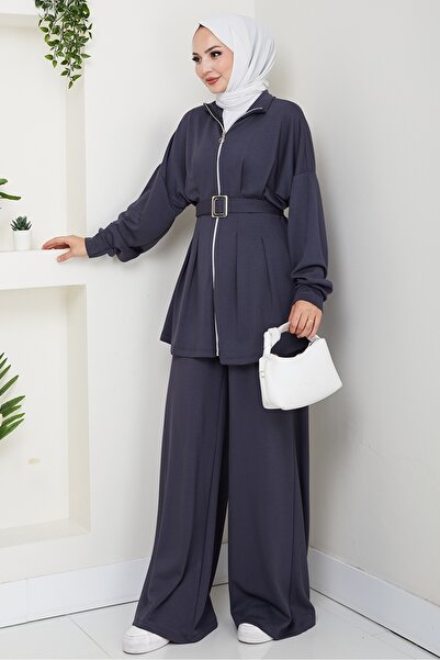 Bestenur Dilsa Belted Double Suit 1607 - Anthracite