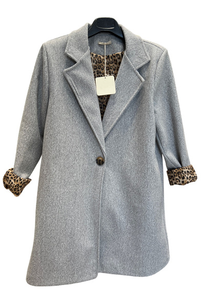 OEM Women's gray animal print coat, M/L