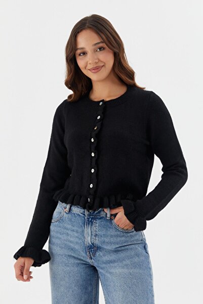 Shopping Shop Ζακέτα με λεπτομέρεια βολάν ΜΑΥΡΗ