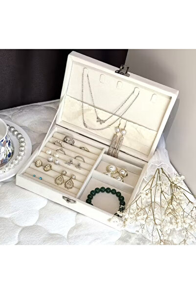 MSALIŞVERİŞ Single Layer Minimalist Jewelry Storage Box White
