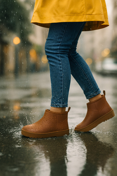 Beyond Γυναικείες μπότες βροχής αδιάβροχες από φυσικό δέρμα με επένδυση από γούνα 3cm BYNDUMFAY02