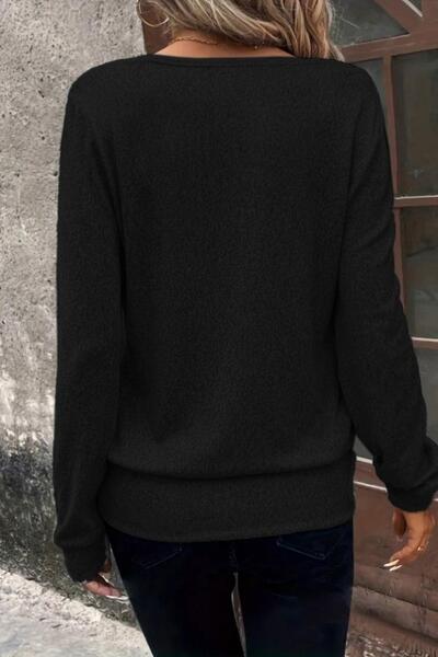 Mossta διπλό πέτο Μαλακή μπλούζα με μανίκια και μανσέτες στο κάτω μέρος της φούστας - Μαύρο