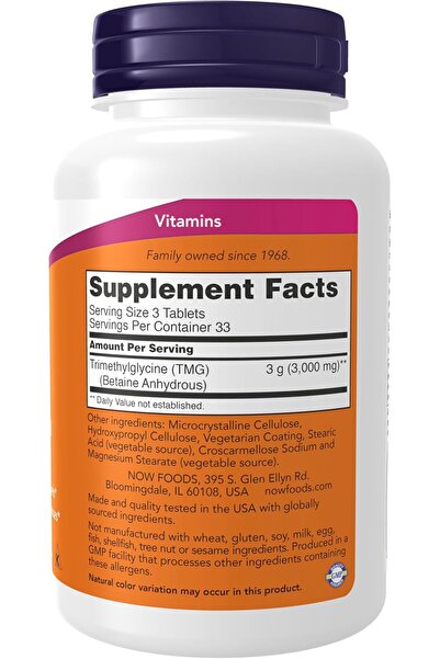 Now Supplements, TMG Betaine (Trimethylglycine) 1,000 mg, Liver Support, 100 Tablets