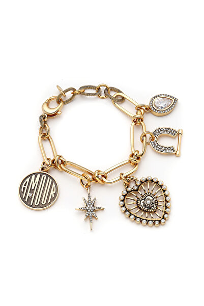 Mon Reve Amour Kalp, Kutup Yıldız, Nal, Damla Charm Zincir Bilezik