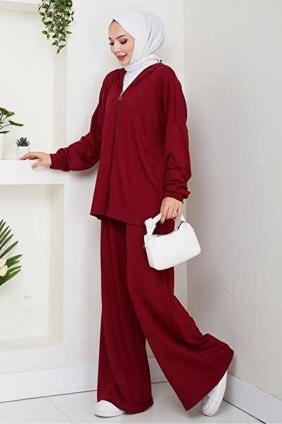 Bestenur Hooded Double Suit 1609 - Burgundy