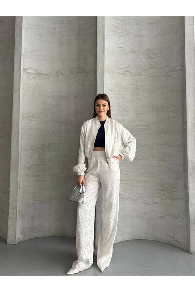 ZF BUTİK Leopard Satin Jacket Pants Set