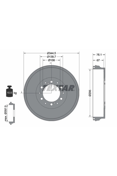 TEXTAR Tambur Frana Toyota Fortuner/Hilux 7 Pick-Up/Hilux 8 Pick-Up