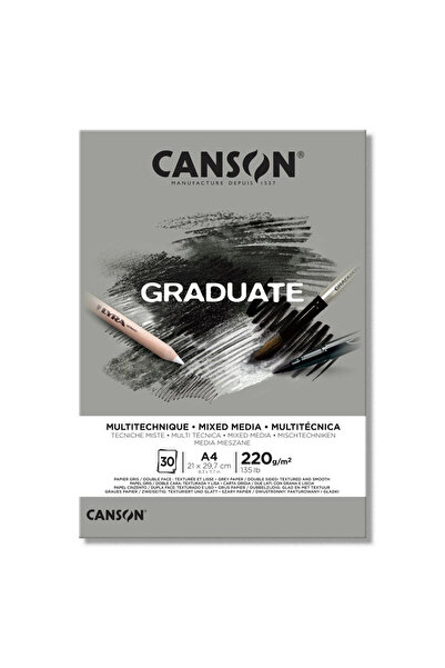 Canson Graduate Mix Media Gray A4 220gr 30 Yp çok Amaçlı Resim Blok