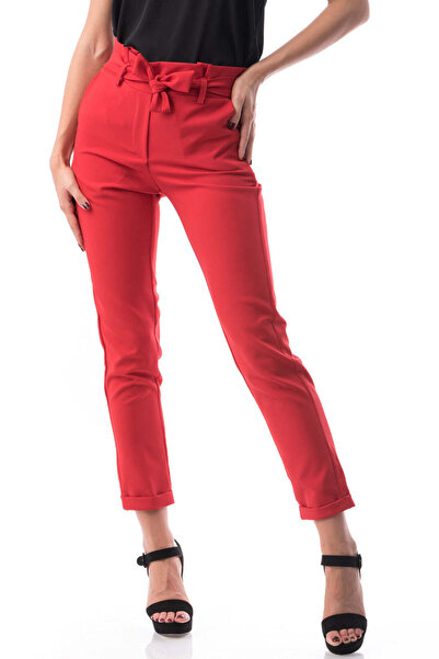 WildFashion Casual high-waisted pants decorated with drawstring E756-3