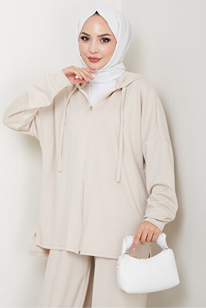 Bestenur Hooded Two-Piece Set 1609 - Stone