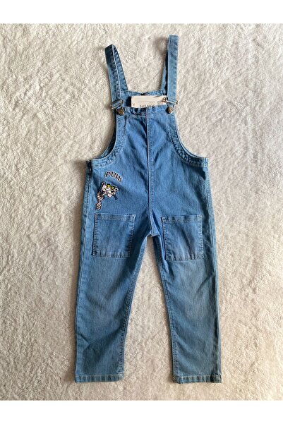 Tuar Kids Pembe Panter Kız Çocuk Jean Tulum Salopet