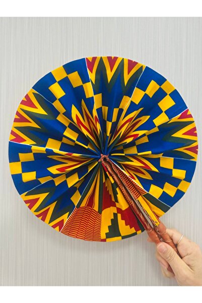 AlminaMia Afrika Yelpazesi, Deri Saplı Yuvarlak Katlanabilir El Yapımı Yelpaze