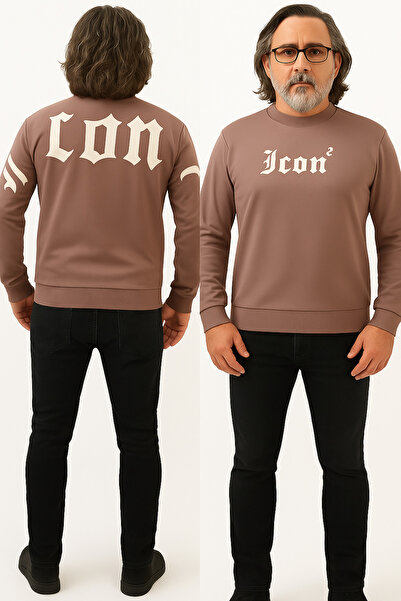 MARKATEM Слим кройка, тясна кройка, 2-слоен джърси, велосипедна яка, суитшърт с печат NPICON